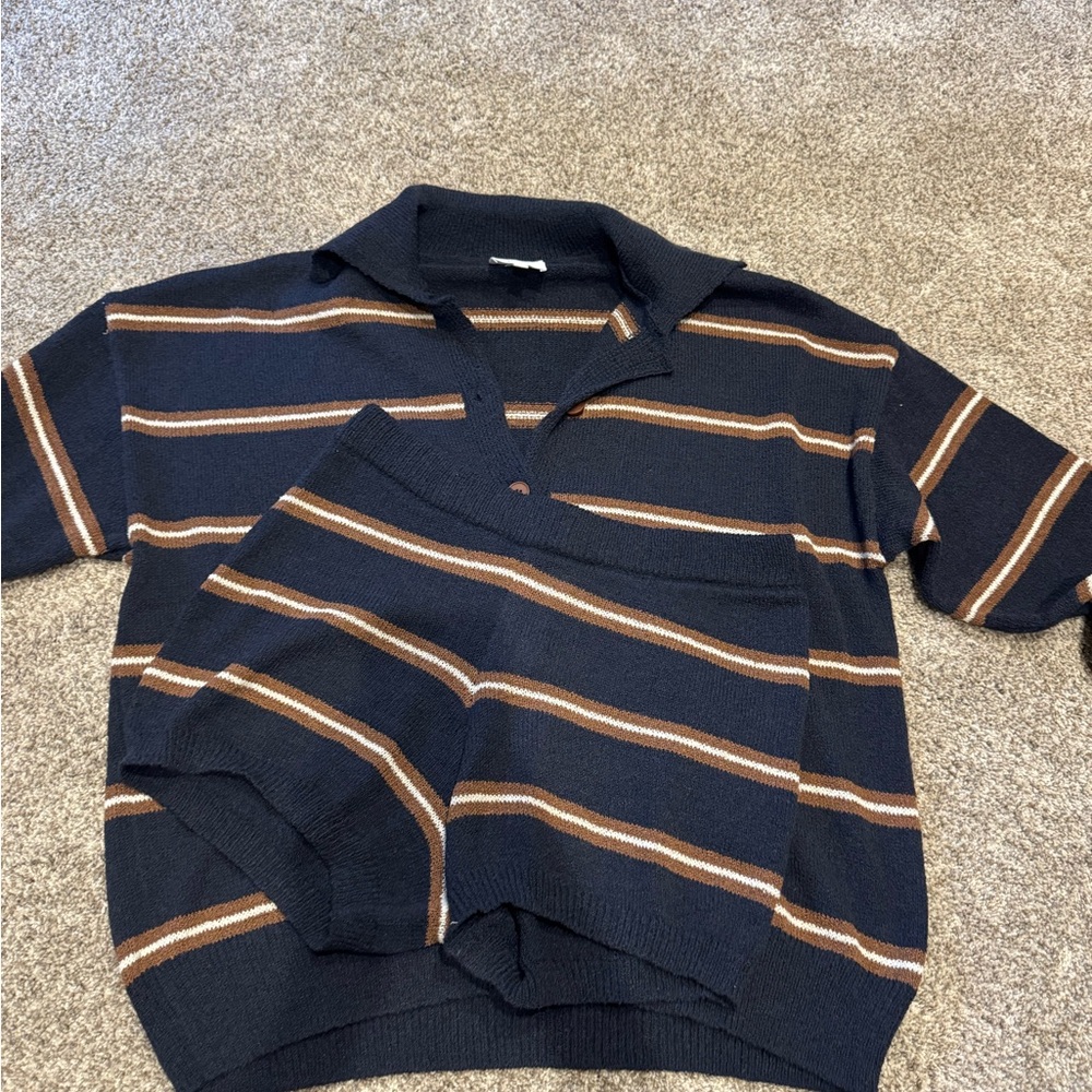 Le Lis Navy and Brown Striped matching set